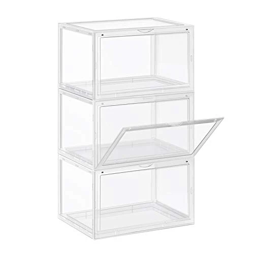 SONGMICS Shoe Boxes, Pack Of 3 Stackable Shoe Organizers With Clear Door For Sneakers, Plastic Shoe Storage For US Size 12, 14.2 X 11 X 8.7 Inches, Transparent ULSP03CW 2 SONGMICS Shoe Boxes, Pack Of 3 Stackable Shoe Organizers With Clear Door For Sneakers, Plastic Shoe Storage For US Size 12, 14.2 X 11 X 8.7 Inches, Transparent ULSP03CW - Image 2