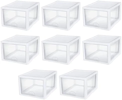 Sterilite 27 Quart White Frame Clear Plastic Stackable Storage Container Bin W/Single Drawer, 4 Pack 15 Sterilite 27 Quart White Frame Clear Plastic Stackable Storage Container Bin W/Single Drawer, 4 Pack - Image 15