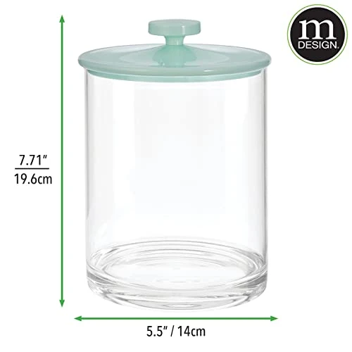 MDesign Large Modern Apothecary Storage Organizer Canister Jars - Plastic Containers For Bathroom, Organization Holder For Vanity, Counter, And Makeup Tables, Lumiere Collection, Clear/Mint Green 2 MDesign Large Modern Apothecary Storage Organizer Canister Jars - Plastic Containers For Bathroom, Organization Holder For Vanity, Counter, And Makeup Tables, Lumiere Collection, Clear/Mint Green - Image 2