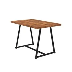 Panana Dining Table Heavy Duty Wood Kitchen Table For 4 Industrial Style Top With Sew Kerf Finish Metal Frame Dining Room 47 Inch Rustic Brown