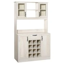 HOMCOM Kitchen Buffet With Hutch Cupboard With Utility Drawer, 4 Door Cabinets, And Optional 12-Bottle Wine Storage, White