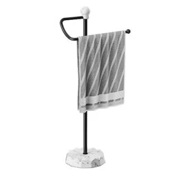 KASUNTO Hand Towel Holder Stand With Heavy Marble Texture Base, Standing Towel Rack For Bathroom Counter, Height 18 Inch Hand Towel Bar, Modern & Stylish Design, Matte Black