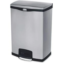 Rubbermaid Commercial Products Slim Jim Front Step-On Trash Can, Stainless Steel, 24 Gallon, Black, Indoor/Outdoor Waste Container For Office/Hospital/Mall/Kitchen -Songmics Furniture Shop 31QS20ea7tL 1