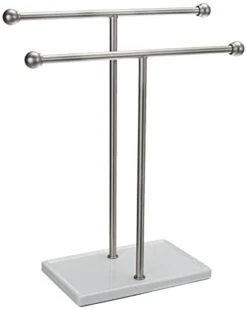 Amazon Basics Double-T Hand Towel And Accessories T-Shape Stand, Nickel/White