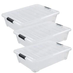 Asking 40 Quart Plastic Wheels Under Bed Storage Box, Latch Bin With Lid, Clear, 3-Pack -Songmics Furniture Shop 31R8vHsDjCL