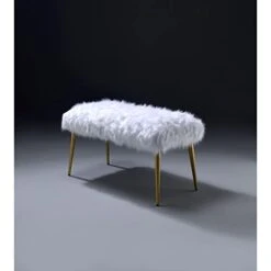Bench In White Fur Gold For Living Room And Dining Modern Contemporary Upholstered Wood Finish -Songmics Furniture Shop 31RD3RZpgoL
