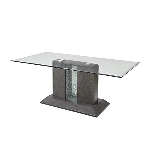 BOWERY HILL Transitional Dining Table With Glass Top In Gray Oak 1 BOWERY HILL Transitional Dining Table With Glass Top In Gray Oak