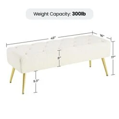 Yaheetech Modern Ottoman Bench Boucle Bench Upholstered Footrest For Living Room With Gold Metal Legs And Padded Seat Ivory -Songmics Furniture Shop 31RSN5cy3nL