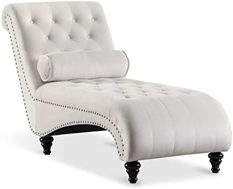 Paddie Velvet Button-Tufted Chaise Lounge Chair Leisure Sofa Chaise Chair W/Bolster Pillow, Nailhead Trim And Turned Legs For Indoor Living Room (Green) 9 Paddie Velvet Button-Tufted Chaise Lounge Chair Leisure Sofa Chaise Chair W/Bolster Pillow, Nailhead Trim And Turned Legs For Indoor Living Room (Green) - Image 9