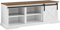 Walker Edison Rustic Farmhouse Sliding Barn Door Shoe Cabinet Storage Indoor Bench With 3 Shelves, 48 Inch, White/Rustic Oak -Songmics Furniture Shop 31S3oomVSsL. AC