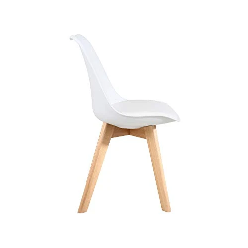 LSSBOUGHT Modern Style Dining Chairs,Shell Lounge Plastic Chair With Soft Padded Seat And Solid Wooden Legs Set Of 4 (White) 2 LSSBOUGHT Modern Style Dining Chairs,Shell Lounge Plastic Chair With Soft Padded Seat And Solid Wooden Legs Set Of 4 (White) - Image 2