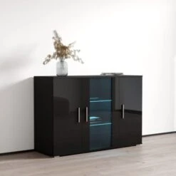 MEBLE FURNITURE & RUGS Soho S7 3D Modular Modern 47" Wide Sideboard Black -Songmics Furniture Shop 31SNsZa4ulL