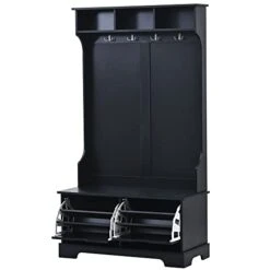 Petfu All In One Hall Tree With 3 Top Shelves And 2 Flip Shoe Storage Drawers, Wood Hallway Organizer With Storage Bench And Metal Hanging Hooks, Black 14 Petfu All In One Hall Tree With 3 Top Shelves And 2 Flip Shoe Storage Drawers, Wood Hallway Organizer With Storage Bench And Metal Hanging Hooks, Black -Songmics Furniture Shop 31SuJpXJoiL