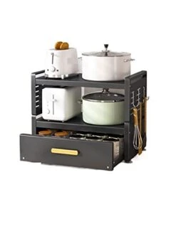 Microwave Oven Rack Drawer Style Pot Rack, Kitchen Storage Rack, Countertop, Multifunctional Seasoning Storage Rack, Small Electrical Appliance Pot Storage Rack Kitchen Storage Rack ( Color : Brass ,