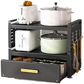 Microwave Oven Rack Drawer Style Pot Rack, Kitchen Storage Rack, Countertop, Multifunctional Seasoning Storage Rack, Small Electrical Appliance Pot Storage Rack Kitchen Storage Rack ( Color : Brass , 4 Microwave Oven Rack Drawer Style Pot Rack, Kitchen Storage Rack, Countertop, Multifunctional Seasoning Storage Rack, Small Electrical Appliance Pot Storage Rack Kitchen Storage Rack ( Color : Brass , - Image 4