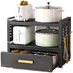 Microwave Oven Rack Drawer Style Pot Rack, Kitchen Storage Rack, Countertop, Multifunctional Seasoning Storage Rack, Small Electrical Appliance Pot Storage Rack Kitchen Storage Rack ( Color : Brass , 7 Microwave Oven Rack Drawer Style Pot Rack, Kitchen Storage Rack, Countertop, Multifunctional Seasoning Storage Rack, Small Electrical Appliance Pot Storage Rack Kitchen Storage Rack ( Color : Brass , -Songmics Furniture Shop 31TKGmeYzFL. AC