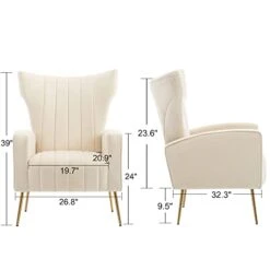 HOMEFUN Accent Chair Set Of 2, Velvet Wingback Armchair Modern Upholstered Single Sofa With Metal Legs For Living Room Bedroom Nursery, Beige -Songmics Furniture Shop 31TOBiDNmBL