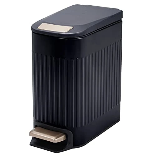 CEROELDA Small Bathroom Trash Can With Plastic Lid, 6L/1.6 Gal Stainless Steel Slim Garbage Can-Metal Wastebasket-Rectangle Pedal Step Trash Bin -for Narrow Kitchen Bedroom Office Toilet-Black 6 CEROELDA Small Bathroom Trash Can With Plastic Lid, 6L/1.6 Gal Stainless Steel Slim Garbage Can-Metal Wastebasket-Rectangle Pedal Step Trash Bin -for Narrow Kitchen Bedroom Office Toilet-Black - Image 6