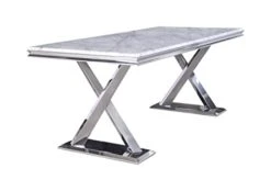 ACEDÉCOR Dining Table, 72" Rectangular Dining Room Table For 6, Grey Top And Polished Silver X-Base