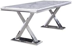 ACEDÉCOR Dining Table, 72" Rectangular Dining Room Table For 6, Grey Top And Polished Silver X-Base -Songmics Furniture Shop 31TWZBFqzPL. AC