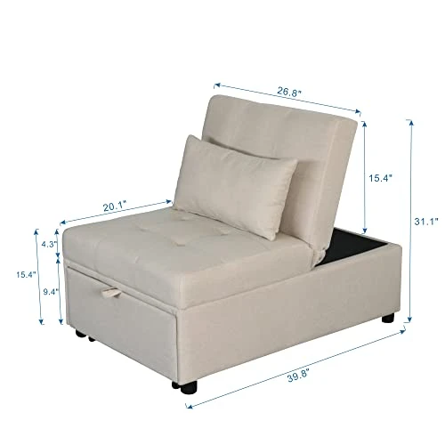 Fold Sofa Bed,Folding Ottoman Sleeper Sofa Bed,Modern Convertible Sleeper Chair Bed Sleeper Couch Bed Single Studio Futon Bed Guest Chaise Lounge Bed With Adjustable Recliner(Linen Fabric Beige) 2 Fold Sofa Bed,Folding Ottoman Sleeper Sofa Bed,Modern Convertible Sleeper Chair Bed Sleeper Couch Bed Single Studio Futon Bed Guest Chaise Lounge Bed With Adjustable Recliner(Linen Fabric Beige) - Image 2
