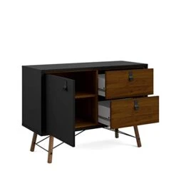 Tvilum 1 Door, 2 Drawer Sideboard, Black Matte/Walnut -Songmics Furniture Shop 31TfE6L6VtL