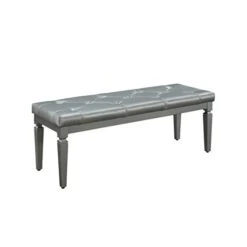 Homelegance Allura Modern Crystal Tufted Footboard Bench, Silver Bi-Cast Vinyl