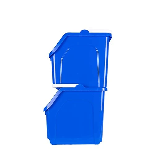 Recycling Rules! 6 Gallon Stackable Recycling Bin Container In Blue, Eco-Friendly BPA-Free Handy Recycler With Handle, 2-Pack 3 Recycling Rules! 6 Gallon Stackable Recycling Bin Container In Blue, Eco-Friendly BPA-Free Handy Recycler With Handle, 2-Pack - Image 3