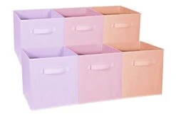 Sorbus® 11 Inch Cube Storage Organizer Bins - 6 Pack - Foldable Storage Cubes - Rectangular Shelf Basket - Great For Nursery, Playroom, Closet, Home Organization (Multi - Pink Orange Purple)
