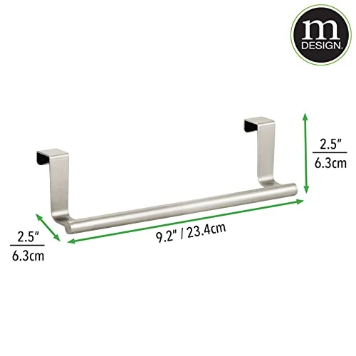 MDesign Metal Over The Door Towel Holder For Kitchen Cabinet - Hand, Dish, And Tea Towel Rack - Over The Door Towel Bar And Hanger - Kitchen And Bathroom Organizer - Omni Collection - 2 Pack, Satin 2 MDesign Metal Over The Door Towel Holder For Kitchen Cabinet - Hand, Dish, And Tea Towel Rack - Over The Door Towel Bar And Hanger - Kitchen And Bathroom Organizer - Omni Collection - 2 Pack, Satin - Image 2