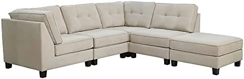 Abbyson Living Fabric Upholstered 5-Piece Modular Sectional Sofa With Coordinating Ottoman, Ivory 5 Abbyson Living Fabric Upholstered 5-Piece Modular Sectional Sofa With Coordinating Ottoman, Ivory - Image 5