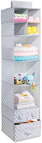 MDesign Fabric Hanging Organizer - Over Closet Rod Storage With 7 Shelves And 3 Removable Drawers For Baby Nursery Bedroom Organization - Hold Clothes, Linens, Toys, Accessories - Pink/White Polka Dot 5 MDesign Fabric Hanging Organizer - Over Closet Rod Storage With 7 Shelves And 3 Removable Drawers For Baby Nursery Bedroom Organization - Hold Clothes, Linens, Toys, Accessories - Pink/White Polka Dot - Image 5