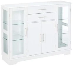 Kings Brand Furniture Kitchen Storage Cabinet Buffet With Glass Doors, White,