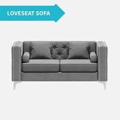 CECER Sofa, 3 Pieces Sofa Set, Loveseat Sofa- Oversize Sofa Couch- Sofa Chair, Velvet Sofa With Pillow, Couches For Living Room, Apartment, Office, Gray Sofa -Songmics Furniture Shop 31VY1O8LilL