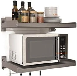 LUCBEI Microwave Oven Rack Kitchen Microwave Oven Storage Rack Wall Mounted Oven Rack Wall Storage Rack Bracket Without Punching Kitchen Storage Rack (Color : Brass, Size : 49cm) -Songmics Furniture Shop 31VdKHQYJiL. AC