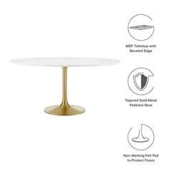 Modway Lippa 60" Mid-Century Modern Dining Table With Round White Top And Pedestal Base In Gold White 8 Modway Lippa 60" Mid-Century Modern Dining Table With Round White Top And Pedestal Base In Gold White -Songmics Furniture Shop 31VlnojnczL