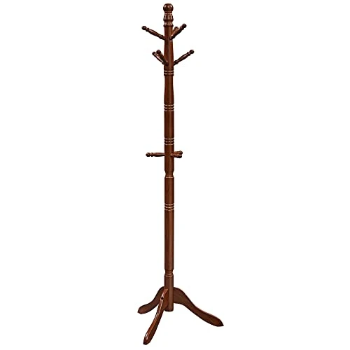 VASAGLE Coat Rack, Solid Wood Coat Stand, Free Standing Hall Coat Tree With 10 Hooks For Coats, Hats, Bags, Purses, For Entryway, Hallway, Rubberwood, Dark Walnut URCR03WN 1 VASAGLE Coat Rack, Solid Wood Coat Stand, Free Standing Hall Coat Tree With 10 Hooks For Coats, Hats, Bags, Purses, For Entryway, Hallway, Rubberwood, Dark Walnut URCR03WN