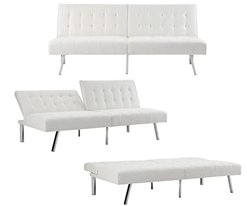 Naomi Home Tufted Split Back Futon Sofa Bed, Faux Leather Couch Bed, Futon Convertible Sofa Bed With Chrome Legs, Folding, Reclining Small Convertible Couch, Futon Couches For Living Room White 2 Naomi Home Tufted Split Back Futon Sofa Bed, Faux Leather Couch Bed, Futon Convertible Sofa Bed With Chrome Legs, Folding, Reclining Small Convertible Couch, Futon Couches For Living Room White - Image 2