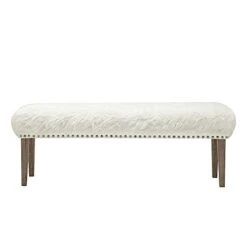 White Faux Fur Ottoman Bench Upholstered Bench For Bedroom/Living Room/Entryway Decorative Accent Bench With Wood Legs -Songmics Furniture Shop 31XBWZ2u2JS