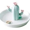 WANYA Cactus Ring Holder Dish, Ceramic Cactus With Little Flowers Jewelry Tray, Birthday Thanksgiving Christmas Valentine's Day Gifts For Girls Sister Friends