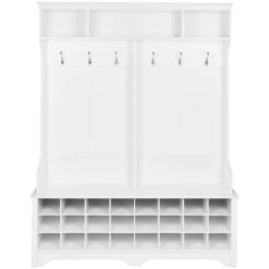 Pemberly Row Contemporary 24 Cubby 60" Hall Tree In White