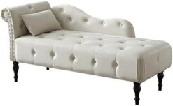 Homtique 60" Velvet Storage Chaise Lounge Indoor Button Tufted With Pillow, Nailhead Decorate Rolled Arm Chaise Lounge For Bedroom Living Room (Beige, With Storage) -Songmics Furniture Shop 31YB 9Cc9 L. AC