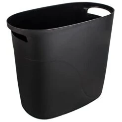 JiatuA Plastic Small Trash Can Slim Waste Basket With Handles 3.2 Gallon Narrow Garbage Container Bin For Bathroom, Bedroom, Kitchen, Home Office Under Desk, Dorm, Laundry Room, Kids Room, Black