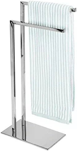 MDesign Tall Modern Stainless Steel Towel Rack Holder - 2 Tier Organizer For Bathroom Storage And Organization Next To Tub Or Shower, Holds Bath & Hand Towels, Washcloths - Chrome 7 MDesign Tall Modern Stainless Steel Towel Rack Holder - 2 Tier Organizer For Bathroom Storage And Organization Next To Tub Or Shower, Holds Bath & Hand Towels, Washcloths - Chrome - Image 7