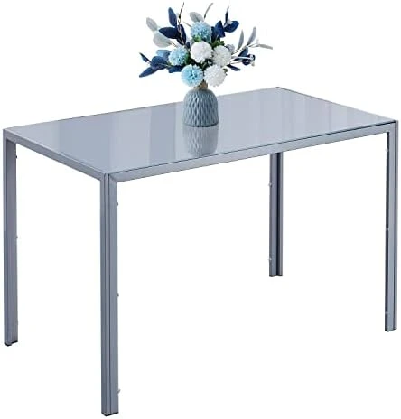 ROOIOME Gray Glass Dining Table Marbled Effect With Tempered Glass Top And Metal Frame And Leg, Gray Rectangle Kitchen Table For Restaurant (L X W X H) 51.20" * 27.5" * 29.5" 10 ROOIOME Gray Glass Dining Table Marbled Effect With Tempered Glass Top And Metal Frame And Leg, Gray Rectangle Kitchen Table For Restaurant (L X W X H) 51.20" * 27.5" * 29.5" - Image 10