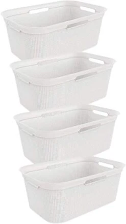 Rotho, Brisen, Set Of 4 Laundry Basket 41 L, Plastic (PP) BPA-free, White, 4 X 40l (59,6 X 39,6 X 31,3 Cm)