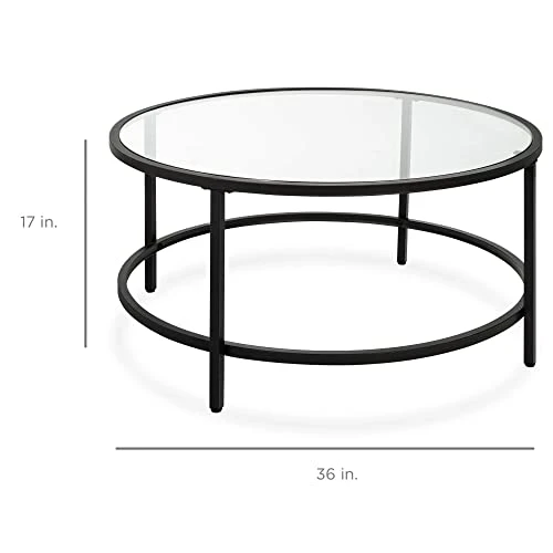 Best Choice Products 36in Modern Round Tempered Glass Accent Side Coffee Table For Living Room, Dining Room, Tea, Home Décor W/Metal Frame, Non-Marring Foot Caps - Black 4 Best Choice Products 36in Modern Round Tempered Glass Accent Side Coffee Table For Living Room, Dining Room, Tea, Home Décor W/Metal Frame, Non-Marring Foot Caps - Black - Image 4