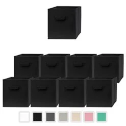 Pomatree Storage Cubes - 11 Inch Cube Storage Bins (9 Pack) | Foldable Cubby Organizer Bin For Closet, Clothes And Toys | 2 Reinforced Handles | Fabric Basket Bin (Black)