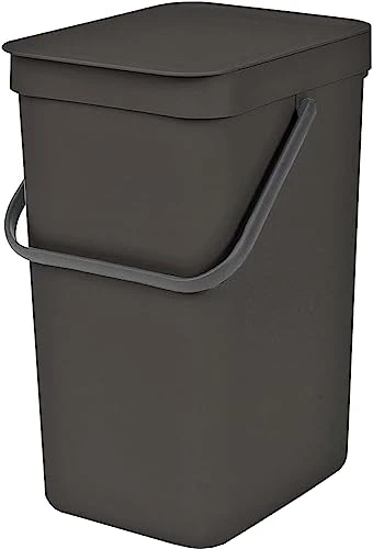 Brabantia Sort & Go Kitchen Recycling Can (3.2 Gal / Gray) Stackable Waste Organiser With Handle & Removable Lid, Wall/Cupboard Mounting 1 Brabantia Sort & Go Kitchen Recycling Can (3.2 Gal / Gray) Stackable Waste Organiser With Handle & Removable Lid, Wall/Cupboard Mounting