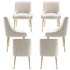 ZHENGHAO Velvet Dining Chairs Set Of 6, Modern Accent Kitchen Chairs With Gold Legs Upholstered Guest Chairs For Living Room/Kitchen/Restaurant, White